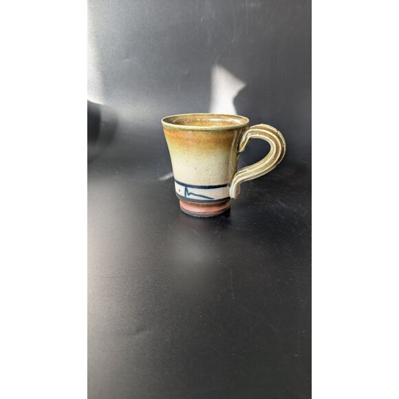 Studio Artisan Pottery Coffee Mug Green and Brown Glaze Line Accent Cup Rustic - Picture 8 of 10